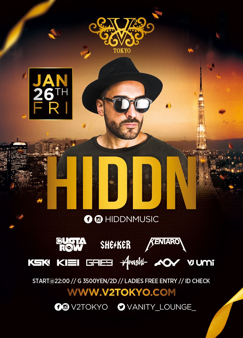 ☆★1/26(金)オランダを中心に活躍している“ HIDDN”が日本初来日!!そしてV2  TOKYOに初登場!!☆★