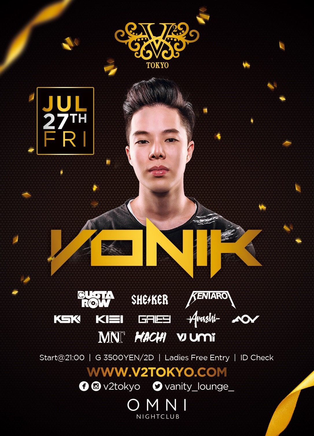 ＜＜7/27(金)＞＞ 台湾・台北において最大級かつ最高級のハイエンドナイトクラブ 【OMNI】よりRESIDENT DJ【VONIK】が V2 TOKYO に初登場します！