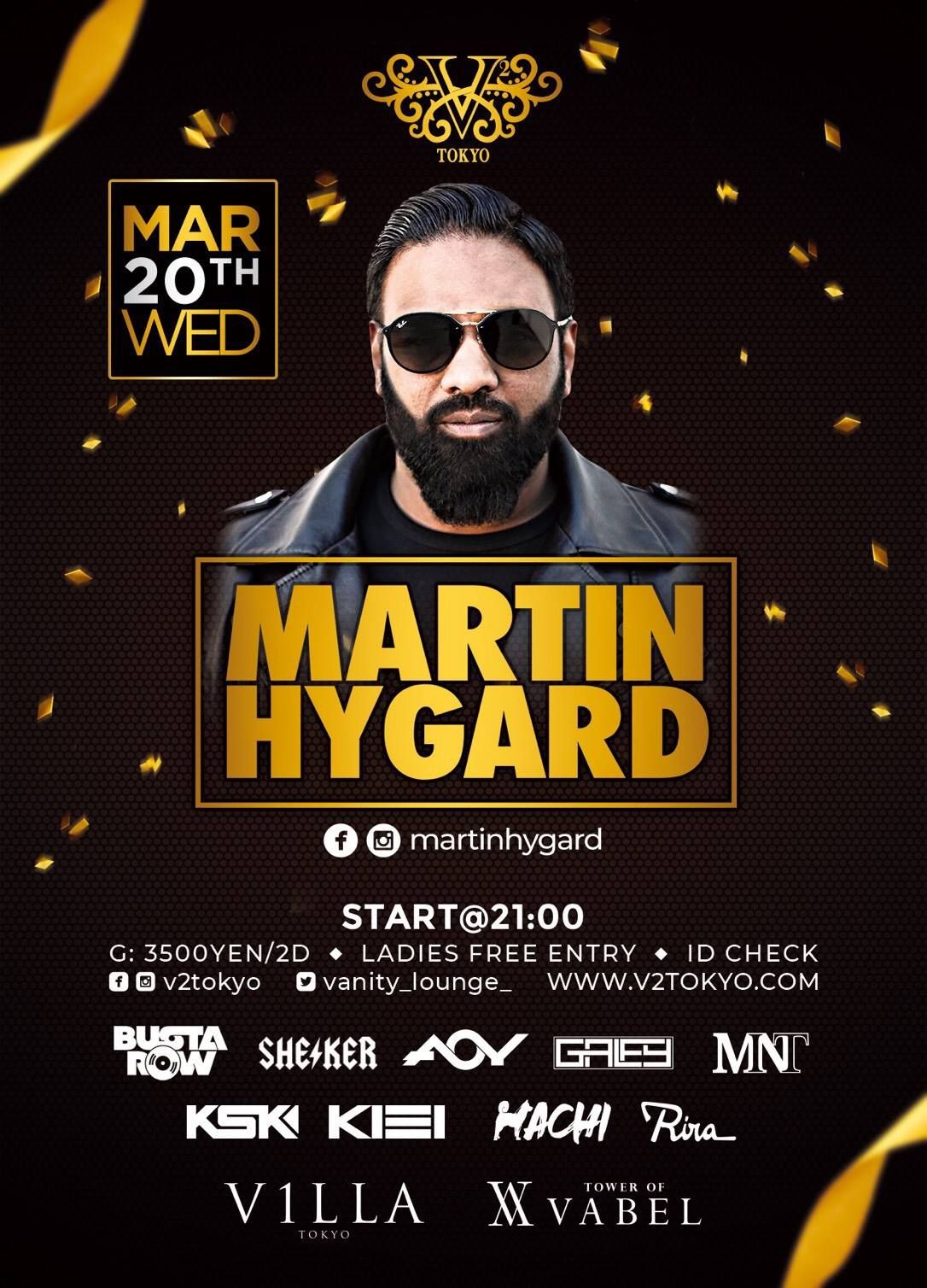 3月20日(水・祝前日) スウェーデン出身の Dj Martin Hygård (マーティン・ハイガード) の初来日公演がV2 TOKYOで開催決定！