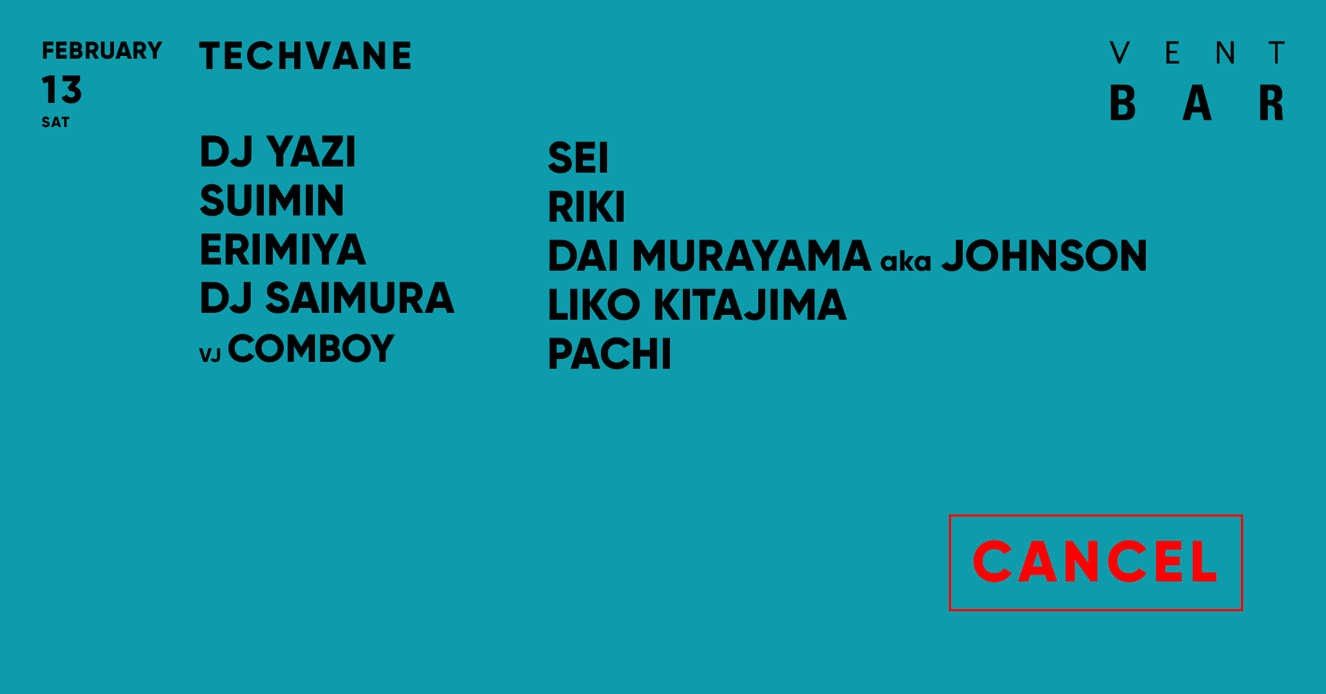 <開催中止>TECHVANE / VENT BAR