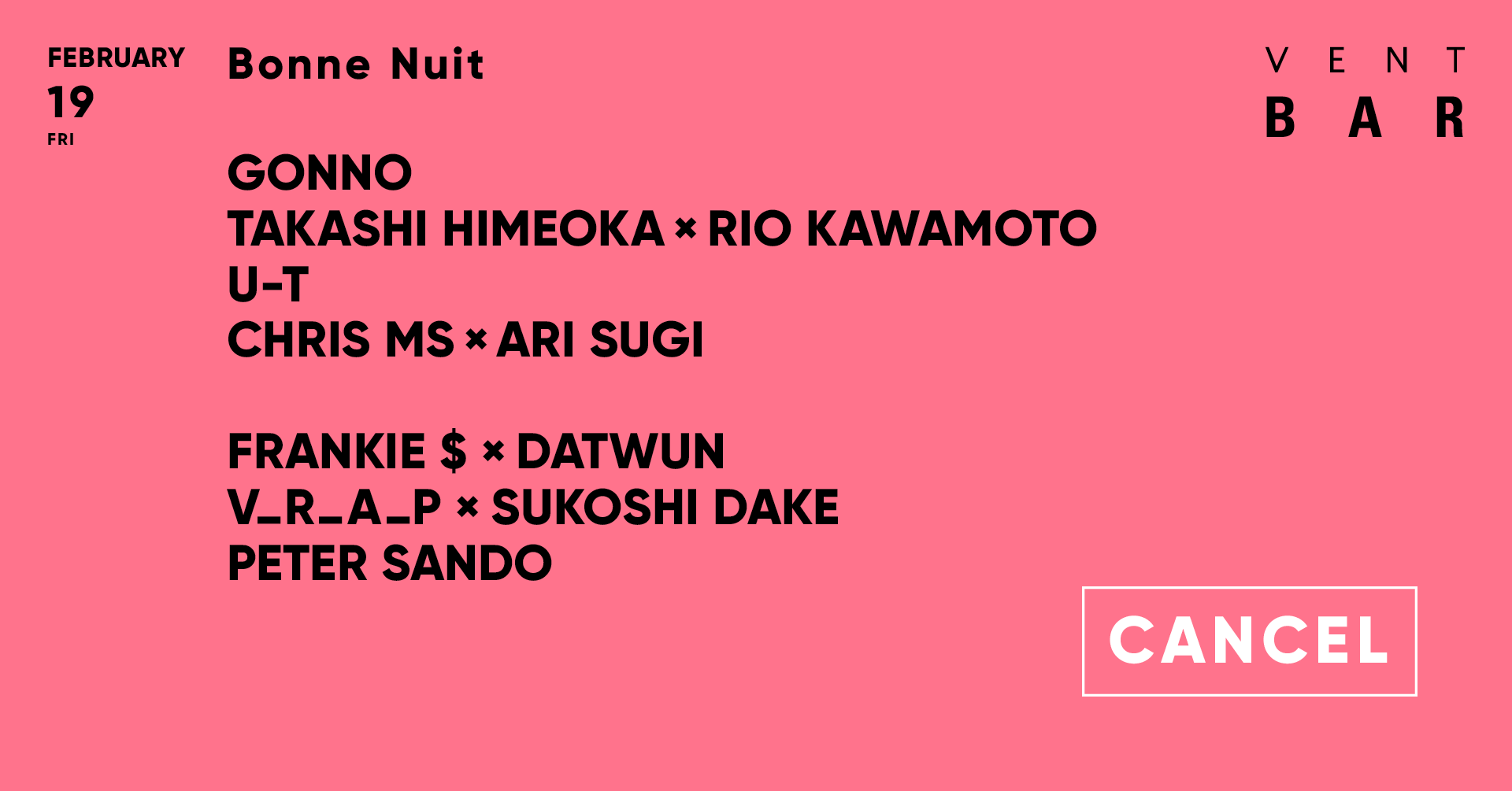 <開催中止>Bonne Nuit / VENT BAR
